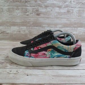 Vans Old Skool Low Womens 9 Black Mulitcolor Watercolor Skate Shoe Sneaker *